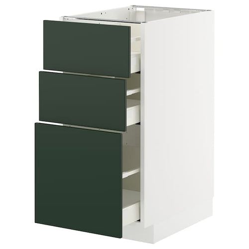 METOD / MAXIMERA base cabinet with 3 drawers, white/Havstorp deep green, 40x60 cm