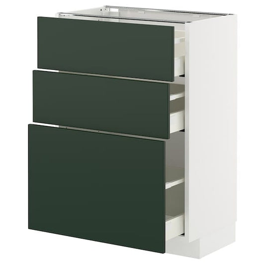 Ikea METOD / MAXIMERA - Base cabinet with 3 drawers, white/Havstorp deep green, 60x37 cm