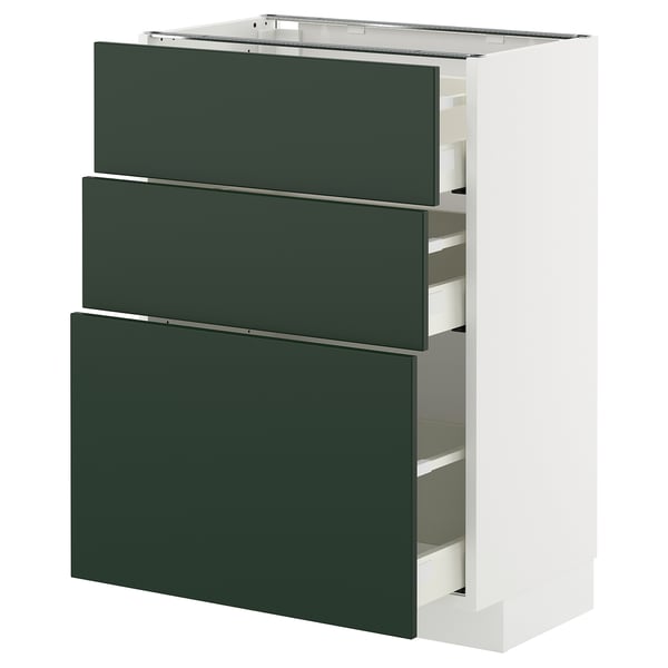 METOD / MAXIMERA - METOD / MAXIMERA Base cabinet with 3 drawers, white/Havstorp deep green, 60x37 cm