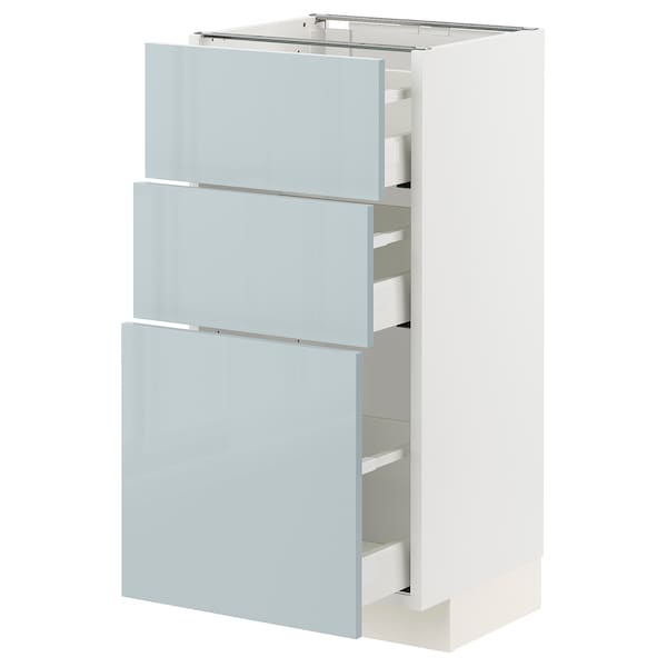 METOD / MAXIMERA - Base cabinet with 3 drawers, white/Kallarp light grey-blue, 40x37 cm