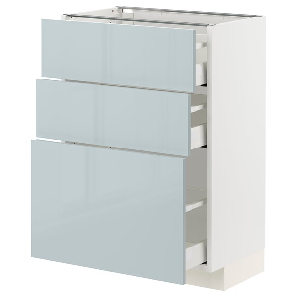 METOD / MAXIMERA base cabinet with 3 drawers, white/Kallarp light grey-blue