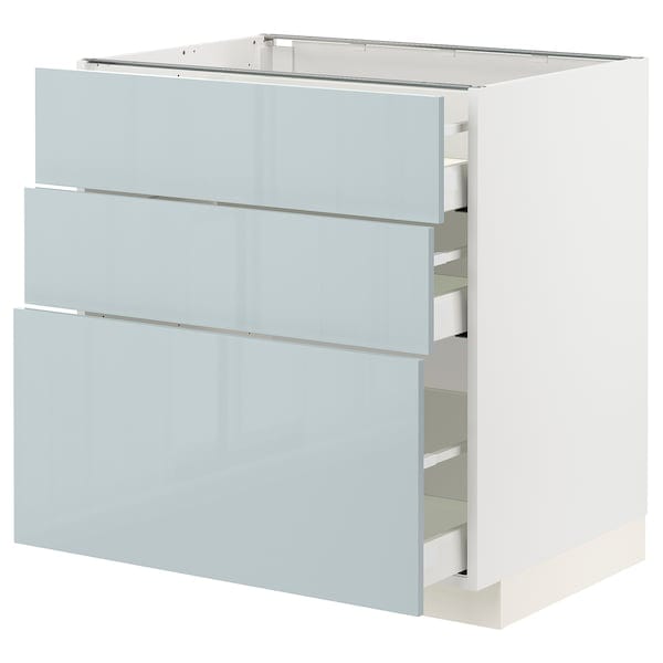 Ikea METOD / MAXIMERA - Base cabinet with 3 drawers, white/Kallarp light grey-blue, 80x60 cm