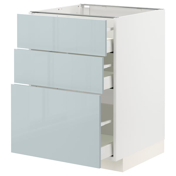 METOD / MAXIMERA - Base cabinet with 3 drawers, white/Kallarp light grey-blue, 60x60 cm