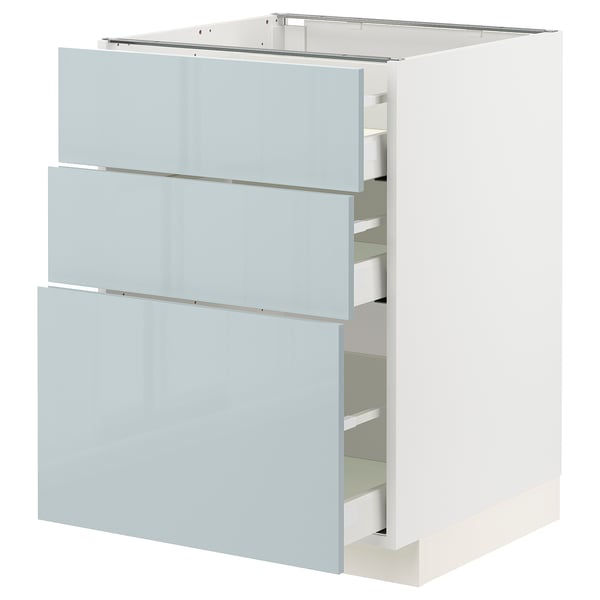 METOD / MAXIMERA base cabinet with 3 drawers, white/Kallarp light grey-blue