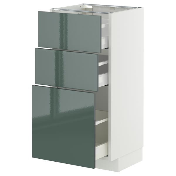 METOD / MAXIMERA - METOD / MAXIMERA Base cabinet with 3 drawers, white/Kallarp high-gloss dark grey-green, 40x37 cm
