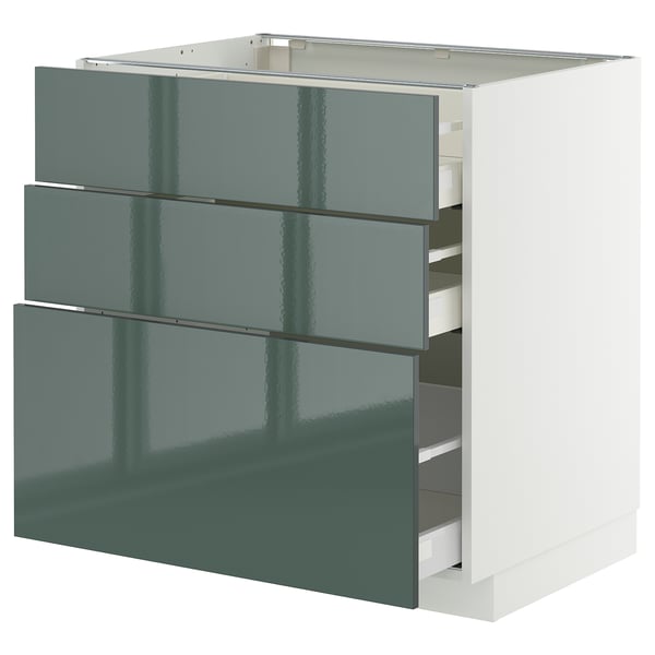 METOD / MAXIMERA - METOD / MAXIMERA Base cabinet with 3 drawers, white/Kallarp high-gloss dark grey-green, 80x60 cm