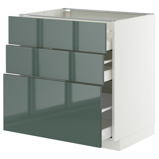 METOD / MAXIMERA - METOD / MAXIMERA Base cabinet with 3 drawers, white/Kallarp high-gloss dark grey-green, 80x60 cm