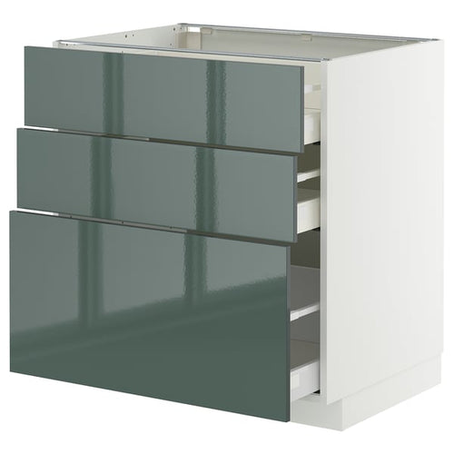 METOD / MAXIMERA base cabinet with 3 drawers, white/Kallarp high-gloss dark grey-green, 80x60 cm