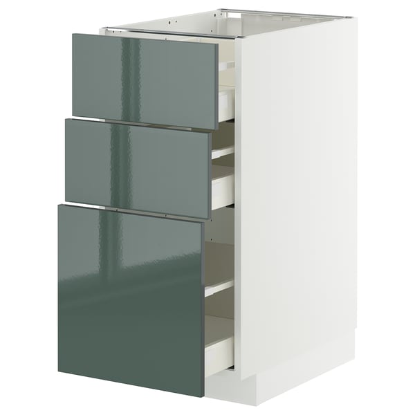 METOD / MAXIMERA - METOD / MAXIMERA Base cabinet with 3 drawers, white/Kallarp high-gloss dark grey-green, 40x60 cm