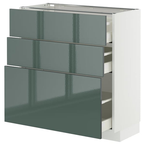 METOD / MAXIMERA base cabinet with 3 drawers, white/Kallarp high-gloss dark grey-green, 80x37 cm