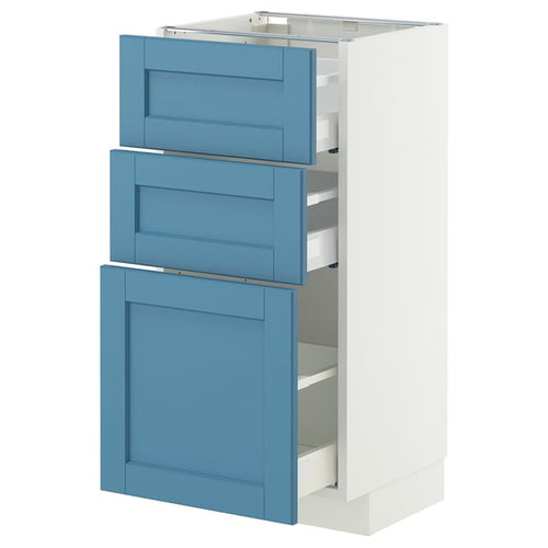 METOD / MAXIMERA base cabinet with 3 drawers, white/Lerhyttan blue, 40x37 cm