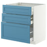 METOD / MAXIMERA base cabinet with 3 drawers, white/Lerhyttan blue, 80x60 cm