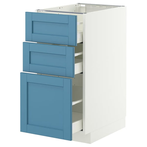 METOD / MAXIMERA base cabinet with 3 drawers, white/Lerhyttan blue, 40x60 cm