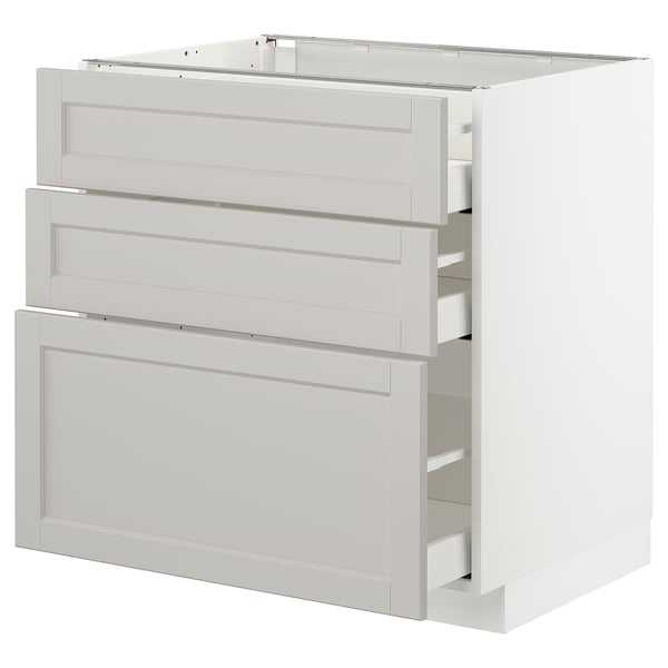 METOD / MAXIMERA - METOD / MAXIMERA Base cabinet with 3 drawers, white/Lerhyttan light grey, 80x60 cm