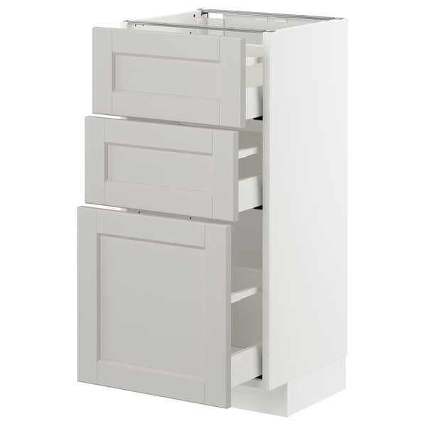 METOD / MAXIMERA base cabinet with 3 drawers, white/Lerhyttan light grey, 40x37 cm