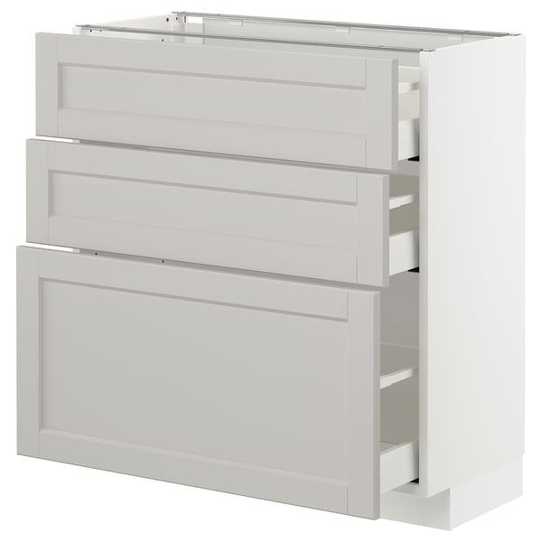 METOD / MAXIMERA - METOD / MAXIMERA Base cabinet with 3 drawers, white/Lerhyttan light grey, 80x37 cm