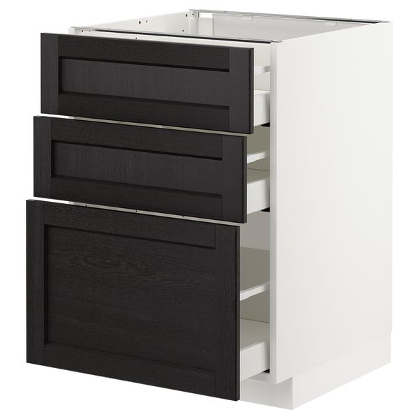 METOD / MAXIMERA - METOD / MAXIMERA Base cabinet with 3 drawers, white/Lerhyttan black stained, 60x60 cm
