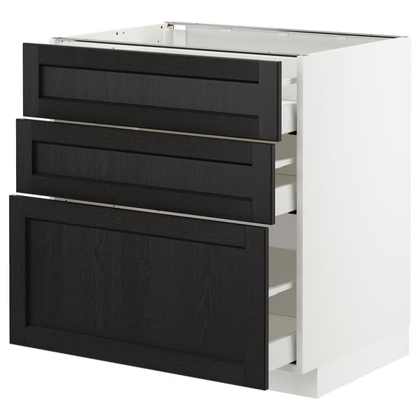 METOD / MAXIMERA - METOD / MAXIMERA Base cabinet with 3 drawers, white/Lerhyttan black stained, 80x60 cm
