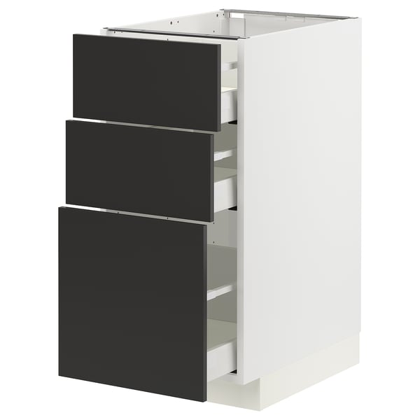 METOD / MAXIMERA - METOD / MAXIMERA Base cabinet with 3 drawers, white/Nickebo matt anthracite, 40x60 cm