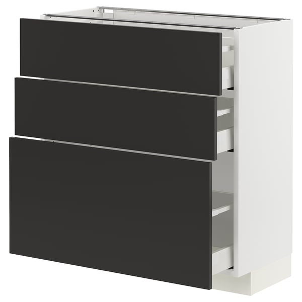 METOD / MAXIMERA base cabinet with 3 drawers, white/Nickebo matt anthracite, 80x37 cm