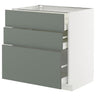 METOD / MAXIMERA base cabinet with 3 drawers, white/Nickebo matt grey-green, 80x60 cm