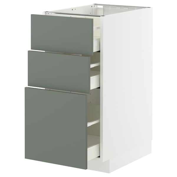 METOD / MAXIMERA - METOD / MAXIMERA Base cabinet with 3 drawers, white/Nickebo matt grey-green, 40x60 cm