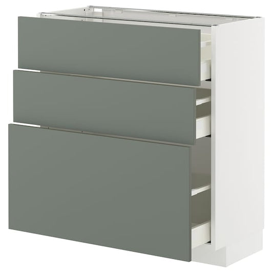 Ikea METOD / MAXIMERA - Base cabinet with 3 drawers, white/Nickebo matt grey-green, 80x37 cm