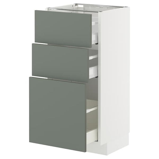 Ikea METOD / MAXIMERA - Base cabinet with 3 drawers, white/Nickebo matt grey-green, 40x37 cm