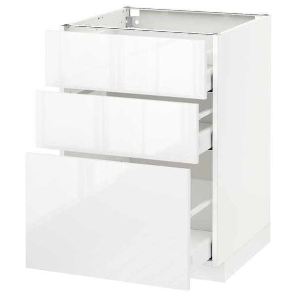 METOD / MAXIMERA - METOD / MAXIMERA Base cabinet with 3 drawers, white/Ringhult white, 60x60 cm