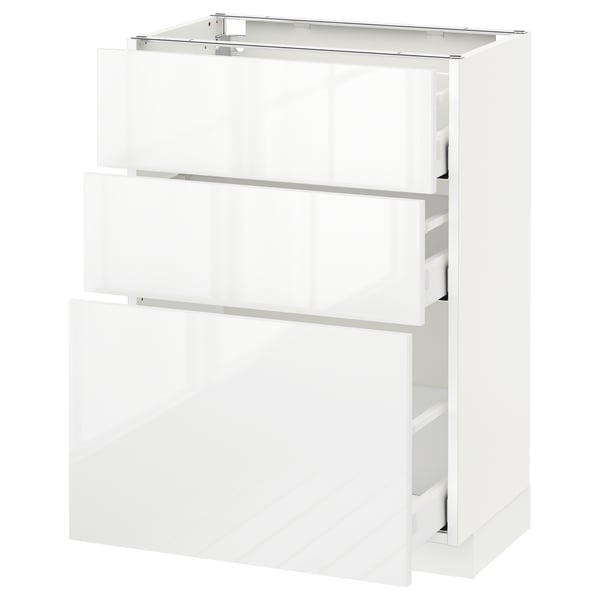METOD / MAXIMERA - METOD / MAXIMERA Base cabinet with 3 drawers, white/Ringhult white, 60x37 cm