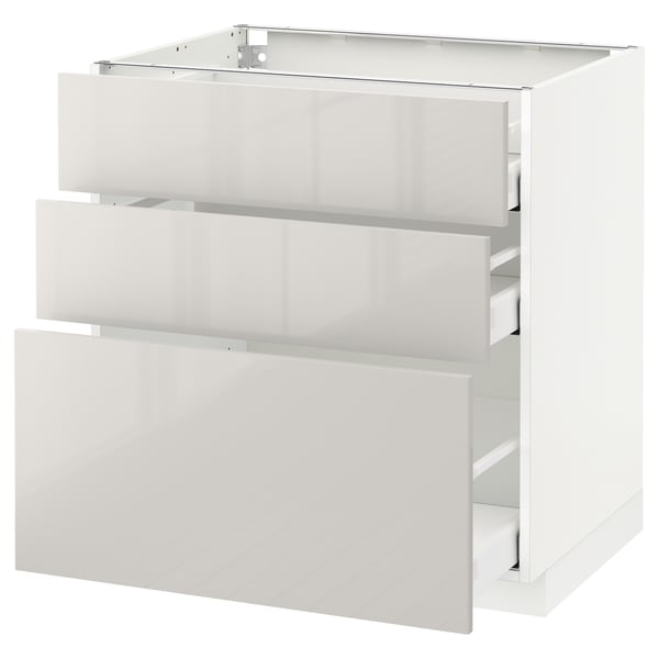 METOD / MAXIMERA - METOD / MAXIMERA Base cabinet with 3 drawers, white/Ringhult light grey, 80x60 cm