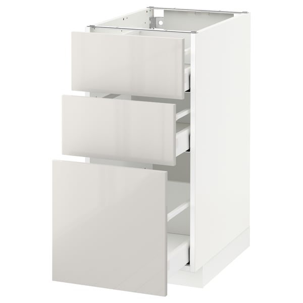METOD / MAXIMERA - METOD / MAXIMERA Base cabinet with 3 drawers, white/Ringhult light grey, 40x60 cm