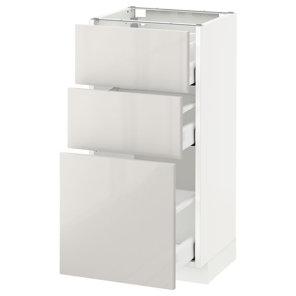 METOD / MAXIMERA base cabinet with 3 drawers, white/Ringhult light grey, 40x37 cm