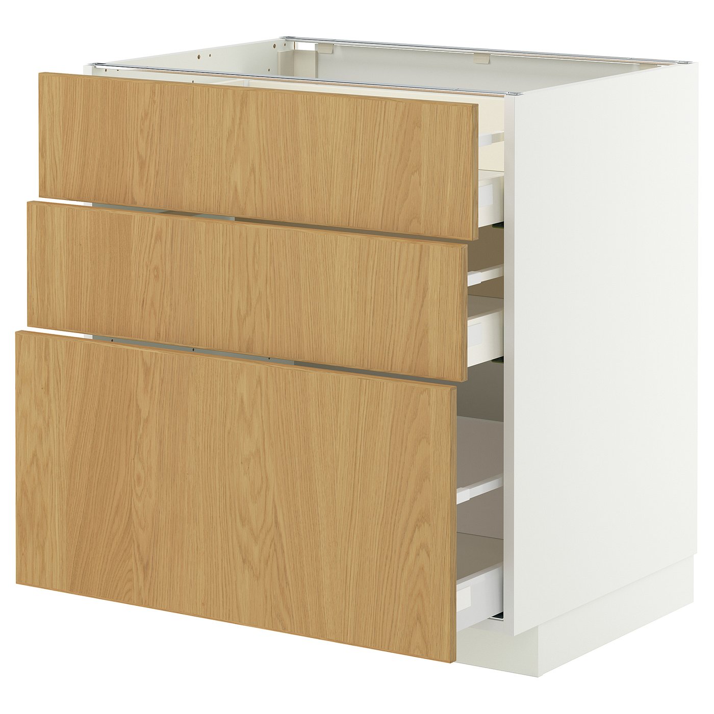 METOD / MAXIMERA base cabinet with 3 drawers, white/Sinarp oak veneer, 80x60 cm