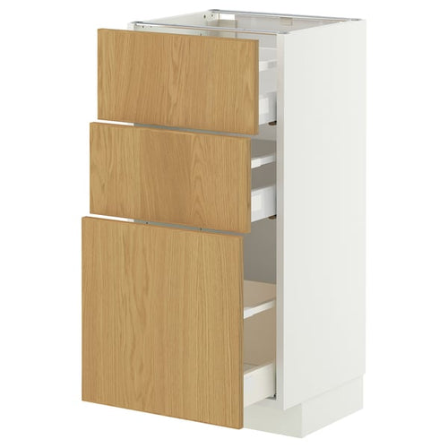 METOD / MAXIMERA base cabinet with 3 drawers, white/Sinarp oak veneer, 40x37 cm