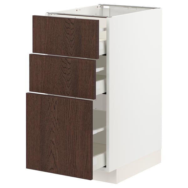 METOD / MAXIMERA - METOD / MAXIMERA Base cabinet with 3 drawers, white/Sinarp brown, 40x60 cm