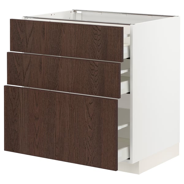 METOD / MAXIMERA base cabinet with 3 drawers, white/Sinarp brown, 80x60 cm