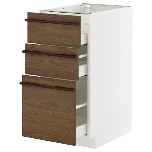 Ikea METOD / MAXIMERA - Base cabinet with 3 drawers, white/Dark brown ash veneer,40x60 cm