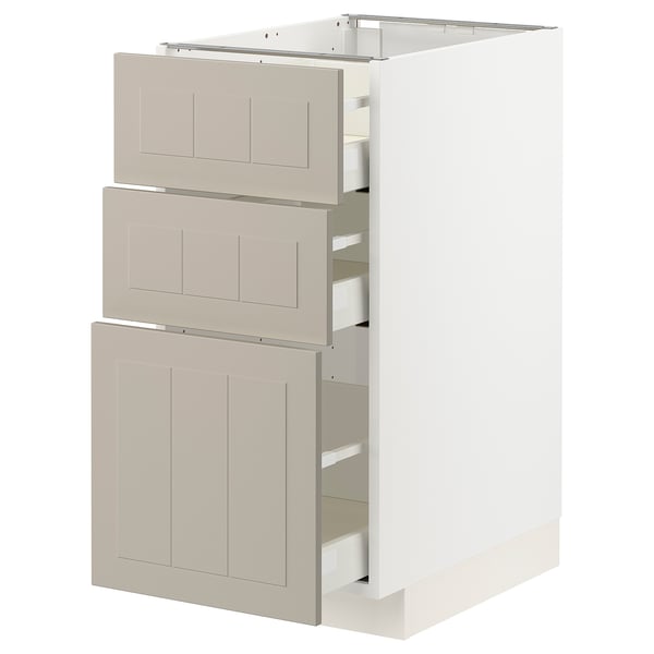 METOD / MAXIMERA - METOD / MAXIMERA Base cabinet with 3 drawers, white/Stensund beige, 40x60 cm