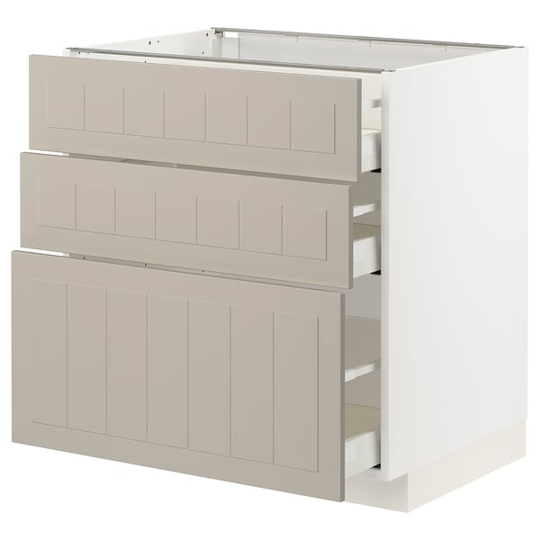 METOD / MAXIMERA - METOD / MAXIMERA Base cabinet with 3 drawers, white/Stensund beige, 80x60 cm