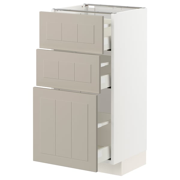 METOD / MAXIMERA - METOD / MAXIMERA Base cabinet with 3 drawers, white/Stensund beige, 40x37 cm