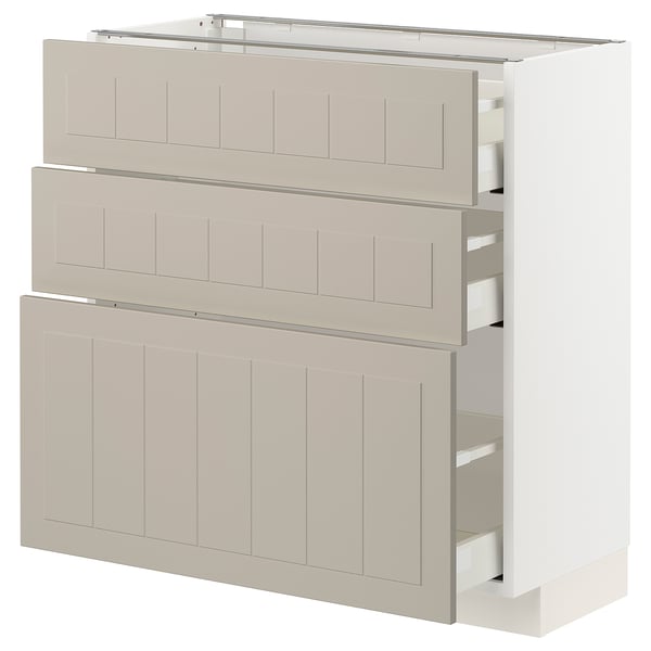 METOD / MAXIMERA - METOD / MAXIMERA Base cabinet with 3 drawers, white/Stensund beige, 80x37 cm