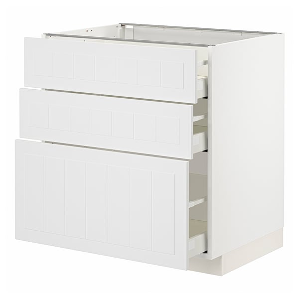METOD / MAXIMERA - METOD / MAXIMERA Base cabinet with 3 drawers, white/Stensund white, 80x60 cm