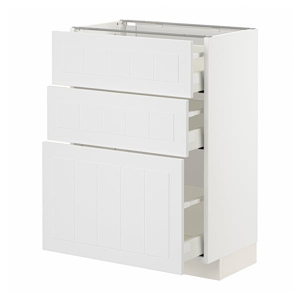 METOD / MAXIMERA base cabinet with 3 drawers, white/Stensund white, 60x37 cm