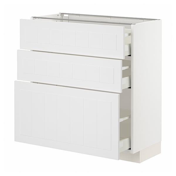 METOD / MAXIMERA base cabinet with 3 drawers, white/Stensund white, 80x37 cm