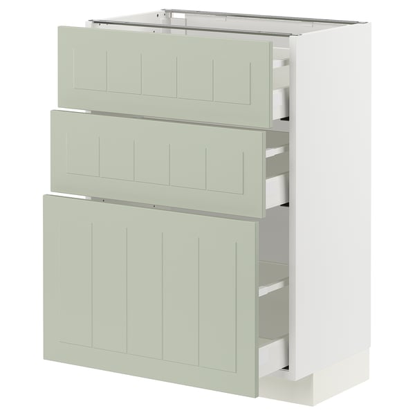 METOD / MAXIMERA - METOD / MAXIMERA Base cabinet with 3 drawers, white/Stensund light green, 60x37 cm