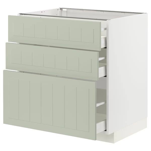 METOD / MAXIMERA base cabinet with 3 drawers, white/Stensund light green, 80x60 cm