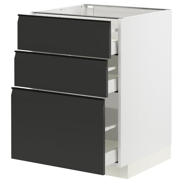 METOD / MAXIMERA - METOD / MAXIMERA Base cabinet with 3 drawers, white/Upplöv matt anthracite, 60x60 cm