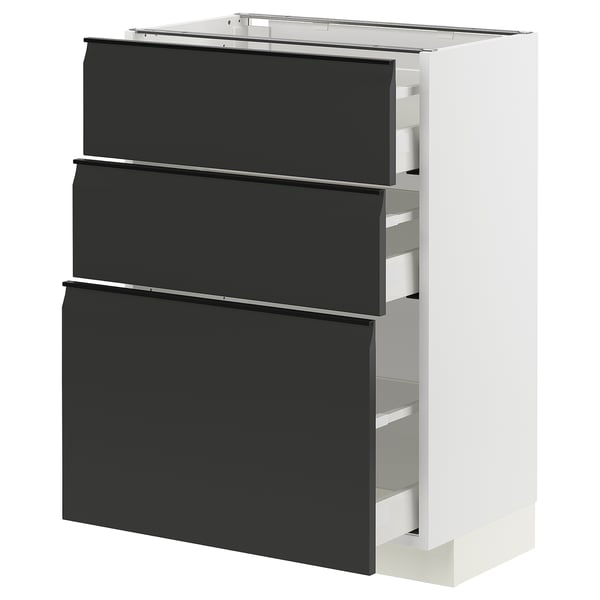 METOD / MAXIMERA base cabinet with 3 drawers, white/Upplöv matt anthracite, 60x37 cm