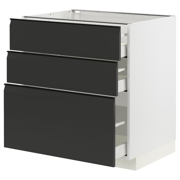 METOD / MAXIMERA base cabinet with 3 drawers, white/Upplöv matt anthracite, 80x60 cm
